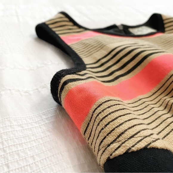 SEA NEW YORK LINEN BLEND BLACK TAN CORAL STRIPED SLEEVELESS SHEATH DRESS - Picture 9 of 12